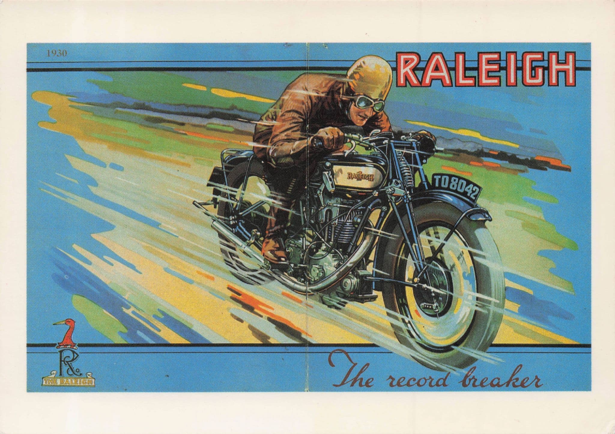 Raleigh Motorbike Motorcycle Record Breaker Poster Postcard