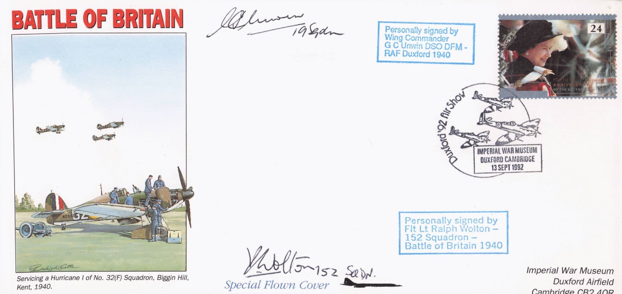 Ralph Wolton Battle Of Britain WW2 152 Squadron Hand Signed FDC