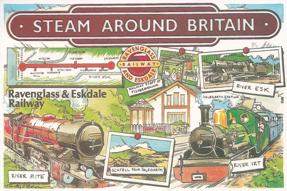 Ravenglass & Eskdale Railway Train River Esk Irt Mite Postcard