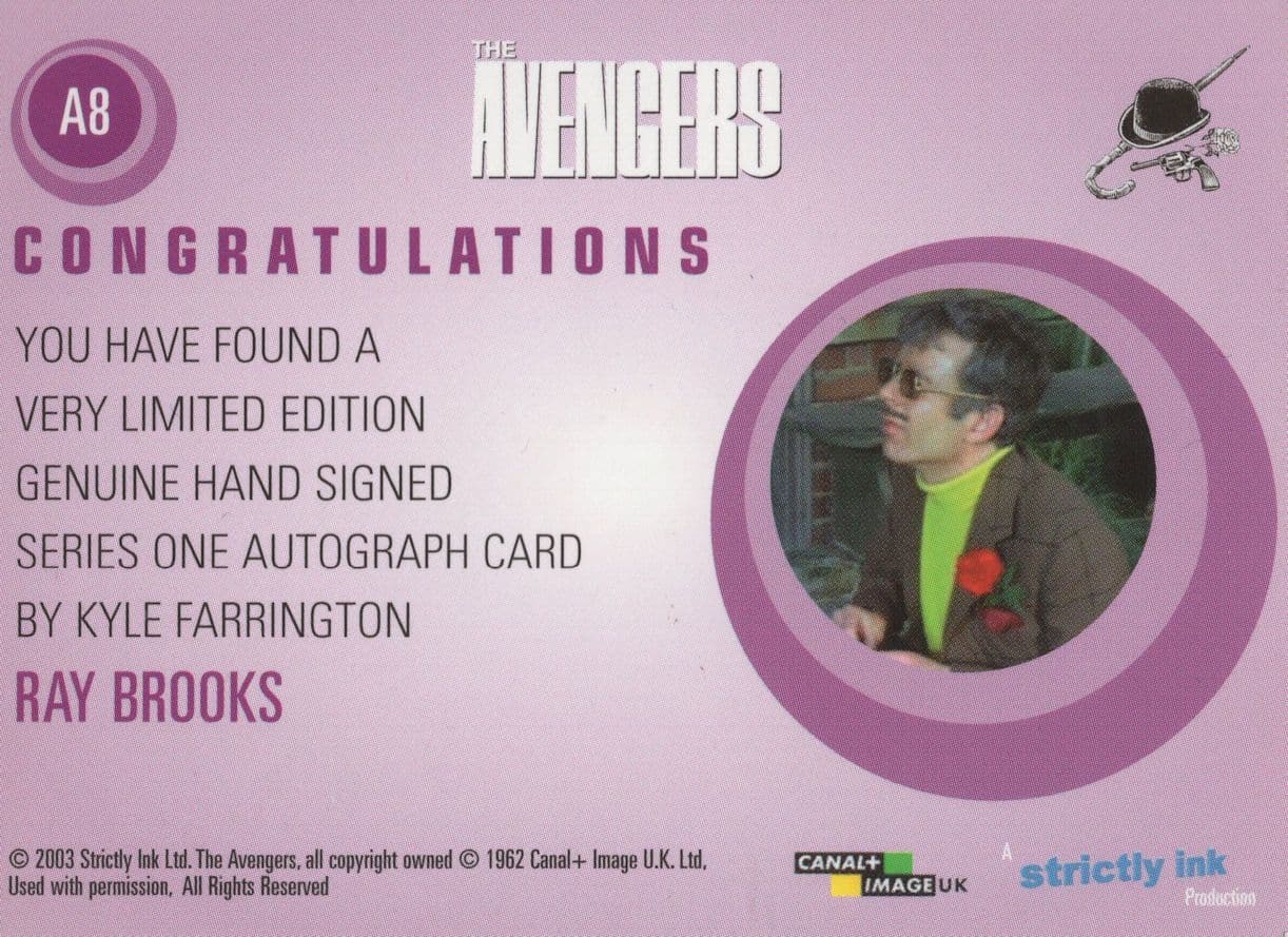 Ray Brooks The Avengers Hand Signed Autograph Card