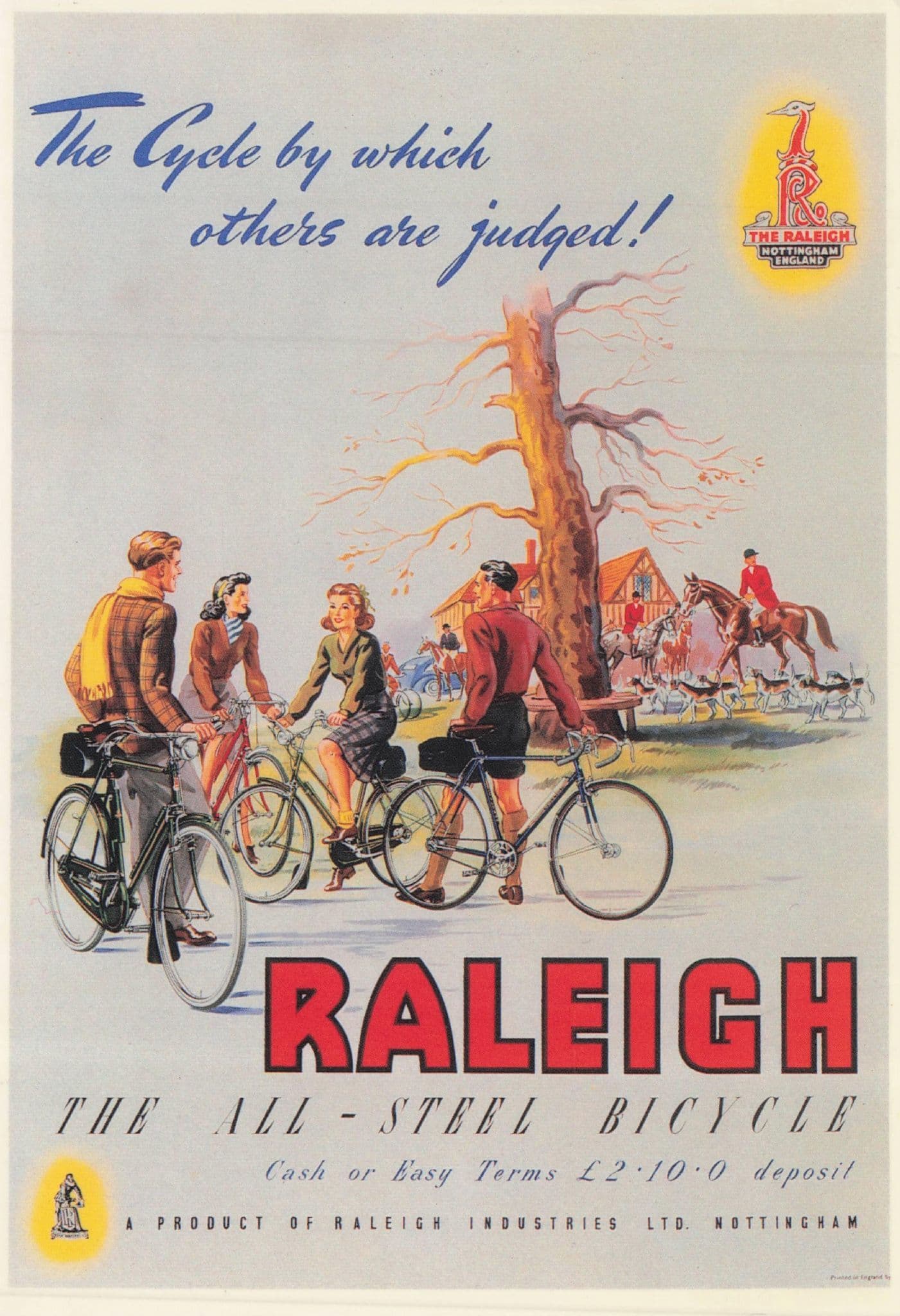 Rayleigh Steel Bicycles Countryside Advertising Poster Postcard
