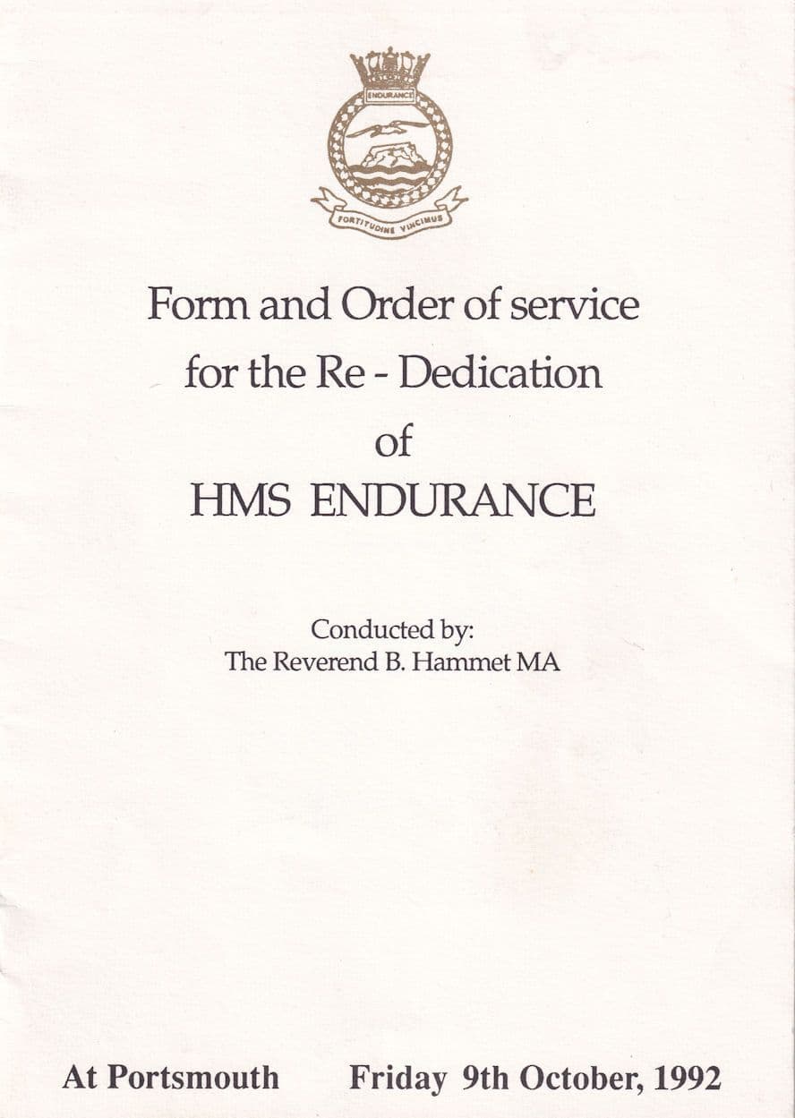 Re-Dedication Of HMS Endurance Ship 1992 Programme