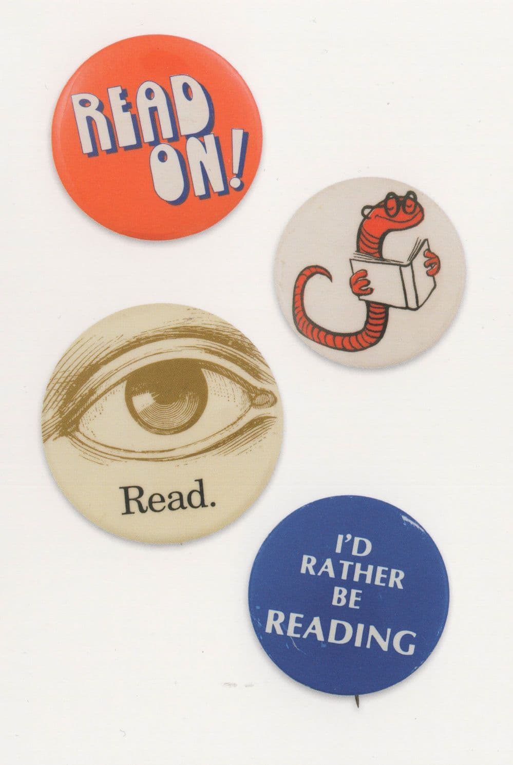 Read On I'd Rather Be Reading Bookworm Book Lovers Badge Button Postcard