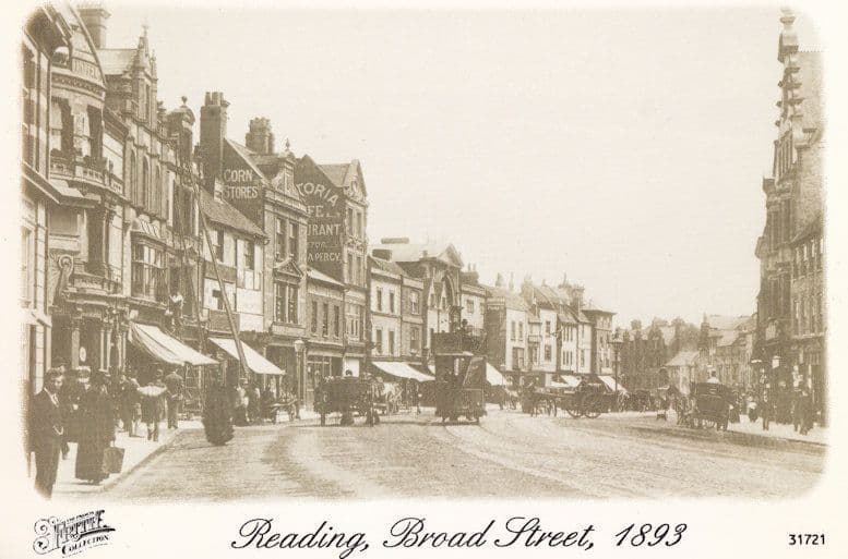 Reading Broad Street in 1893 Victorian View Berkshire Postcard