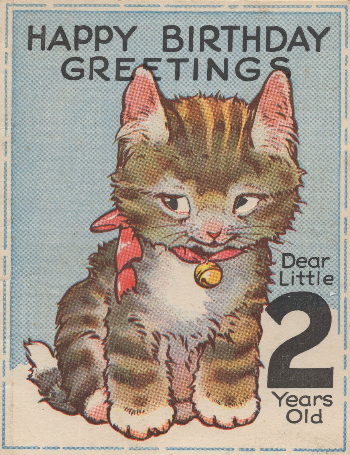 Real Cats Eyes Fold Open 2nd Birthday Unique Old Greetings Card