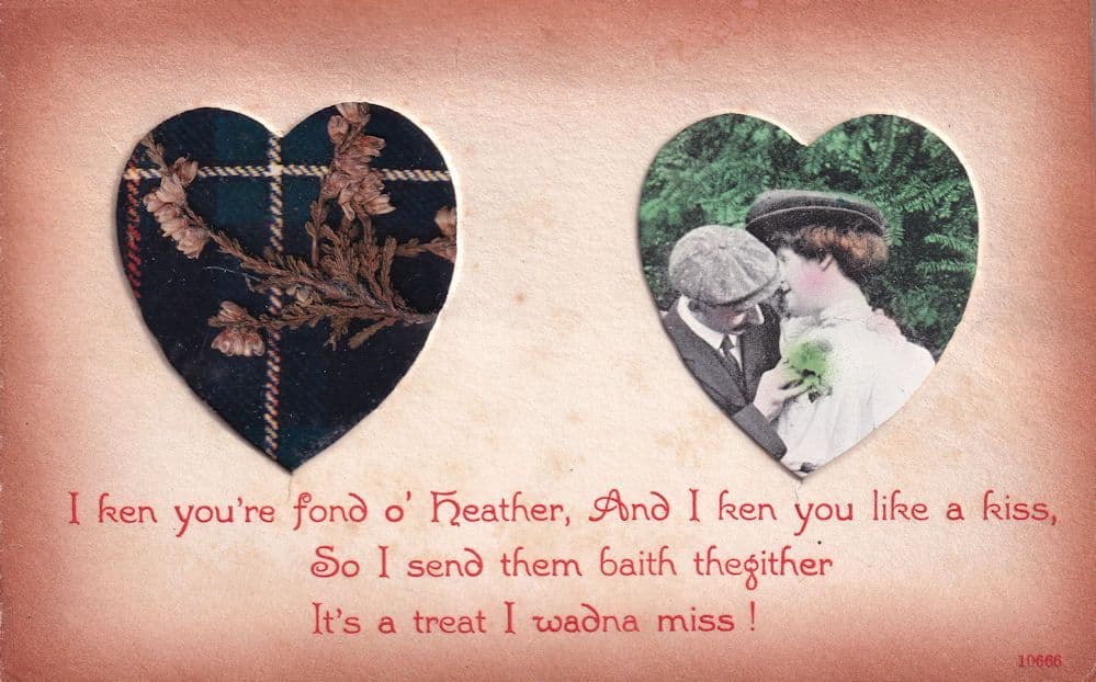 Real Heather Kiss Double Novelty Antique Love Postcard