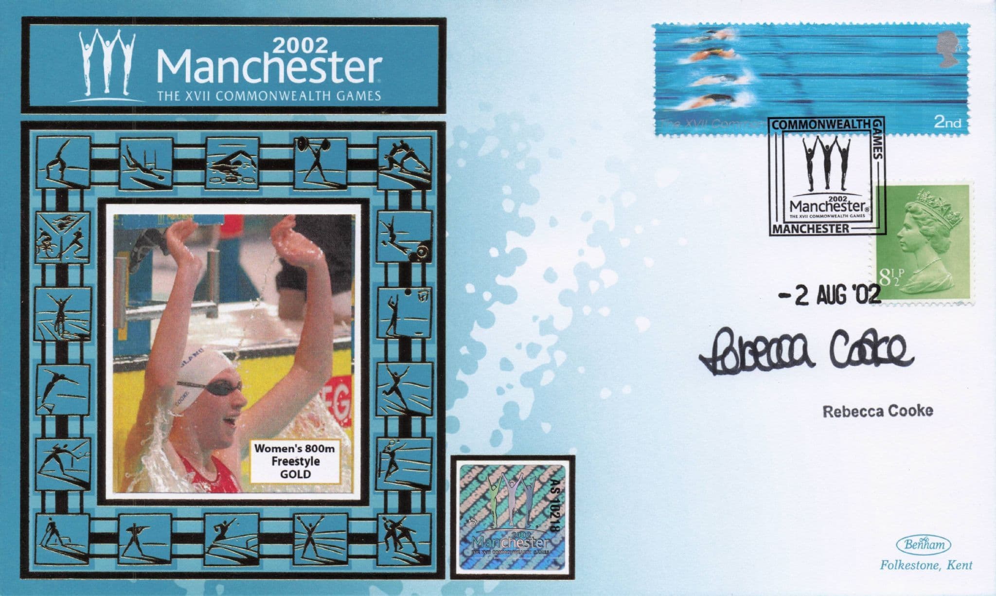 Rebecca Cooke Swimming Commonwealth 2002 Games Hand Signed FDC
