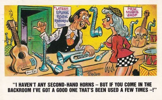 Record Guitar Shop Punk Rock Mispelt *punk Risque 1970s Comic Humour Postcard