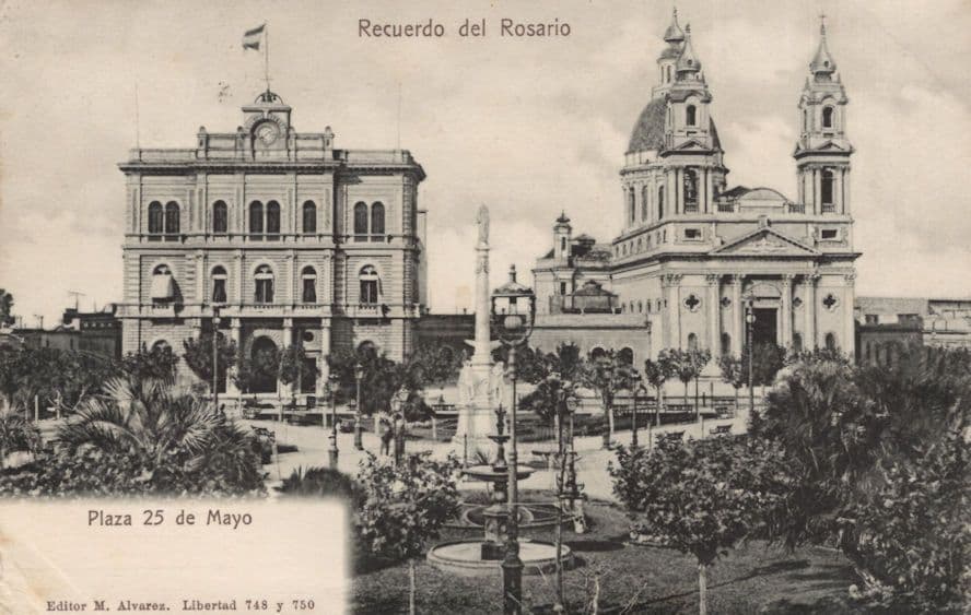 Recuerdo Del Rosario Plaza 25 De Mayo Argentina Old Postcard
