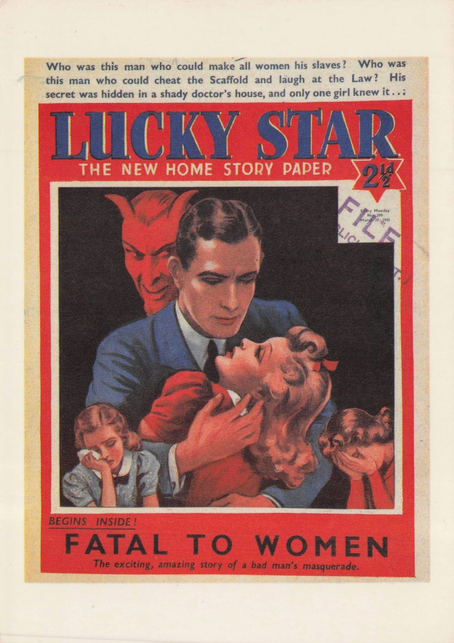 Red Satan Lover Devil Fatal To Woman 1940s Romance Magazine Postcard