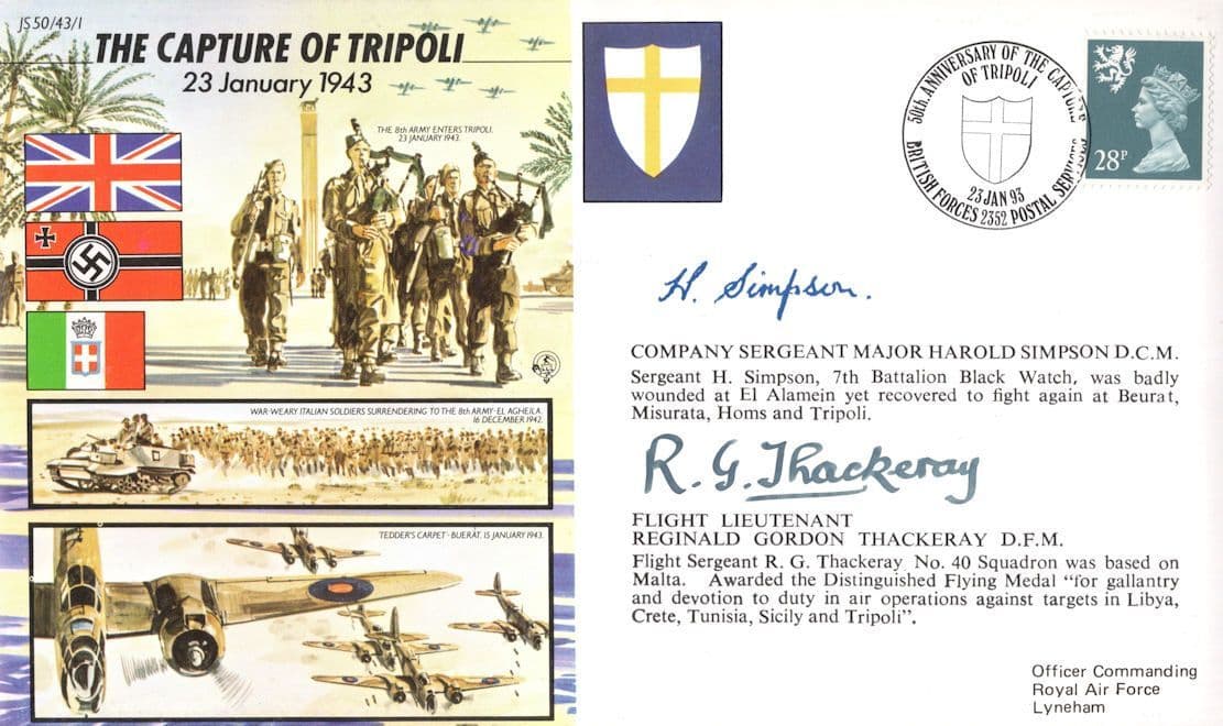 Reginald Gordon Thackeray 40 Squadron WW2 Hand Signed Tripoli FDC