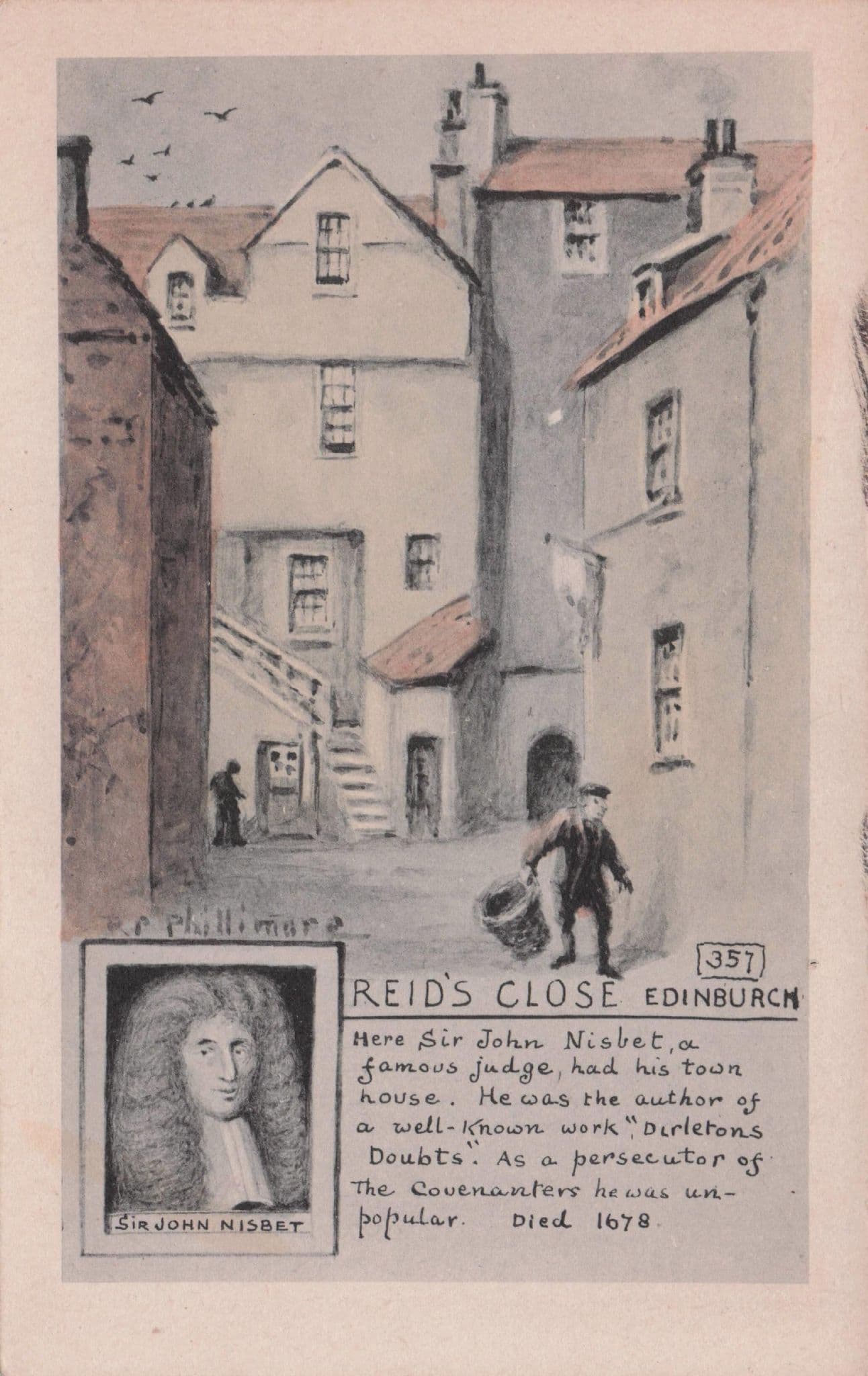 Reid's Close Edinburgh Judge John Nisbet Scottish Phillimore Old Postcard