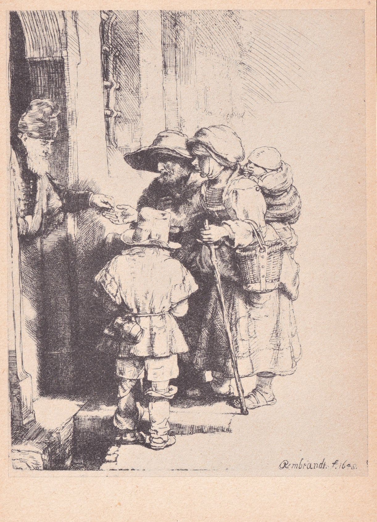 Rembrandt Beggars Receiving Arms Etching Painting Postcard