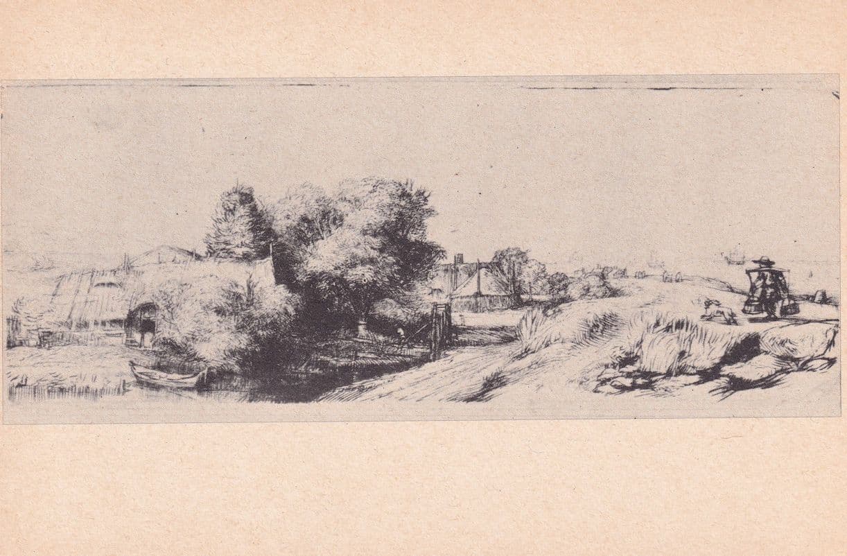 Rembrandt Landscape With The Fishmonger Milkman Painting Postcard