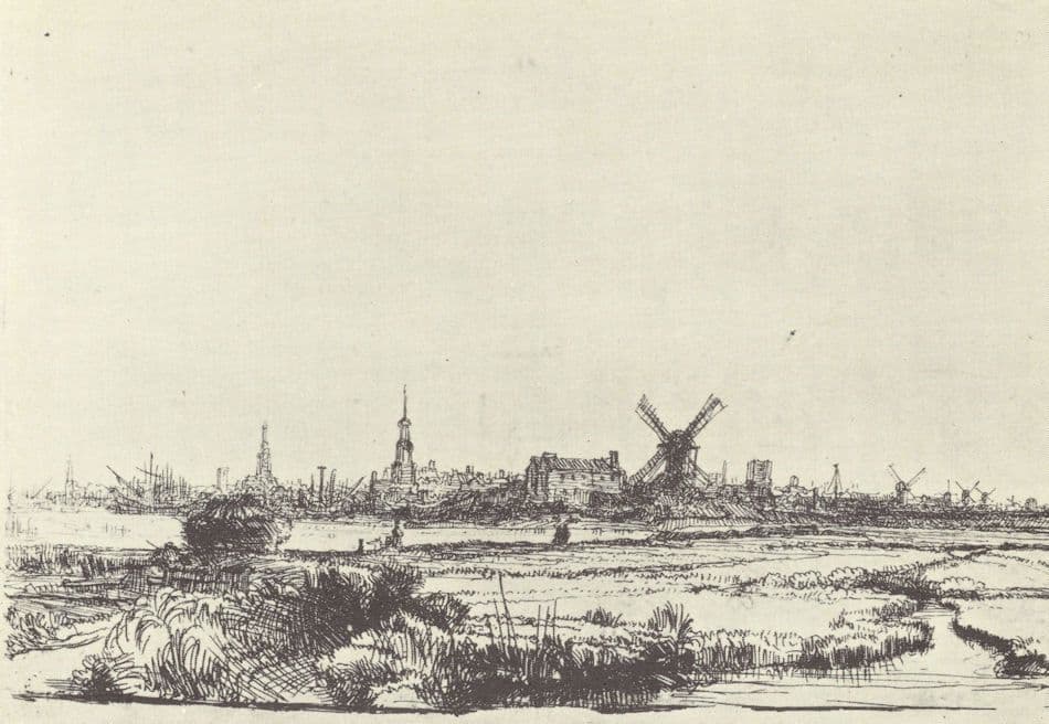 Rembrandt View Of Amsterdam in 1640 Painting Postcard