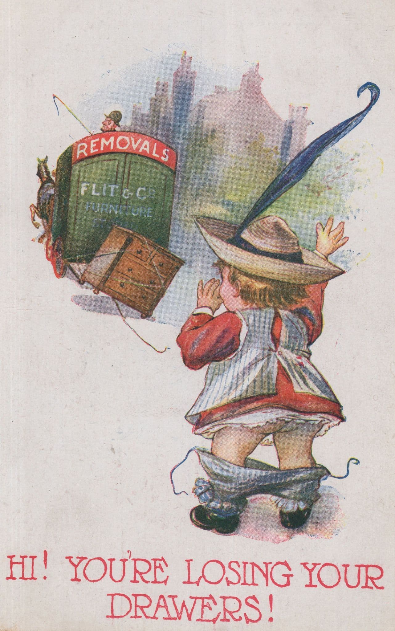 Removal Van Losing Trousers Drawers Comic Old Transport Postcard