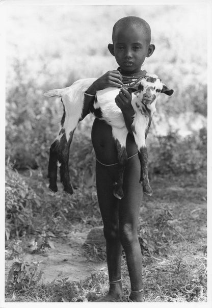 Rendille Girl Carrying Kenya Baby Goat Large 10x8 Vintage African Press Photo