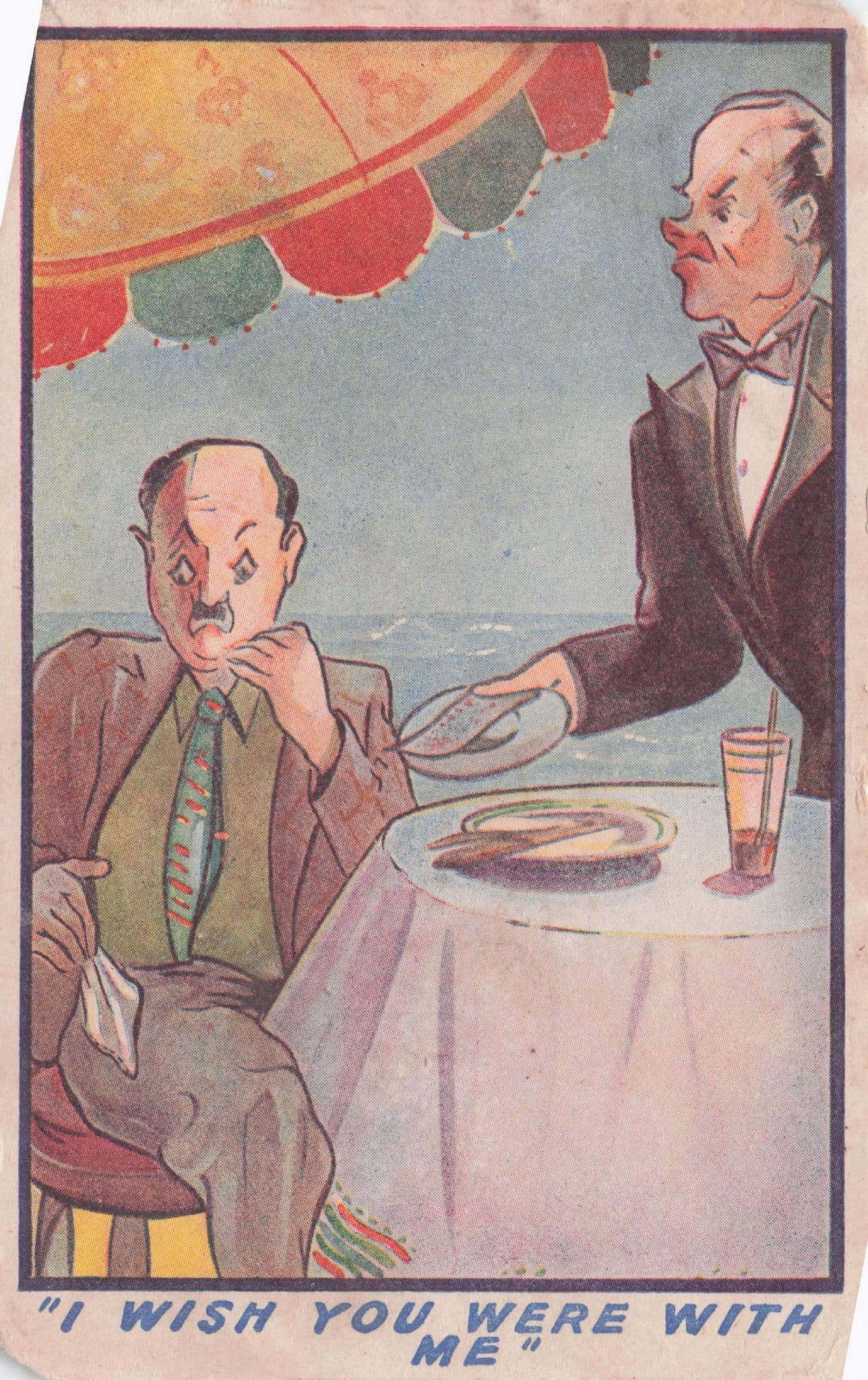 Restaurant Waiter Expensive Bill Angry Man Antique Comic Postcard