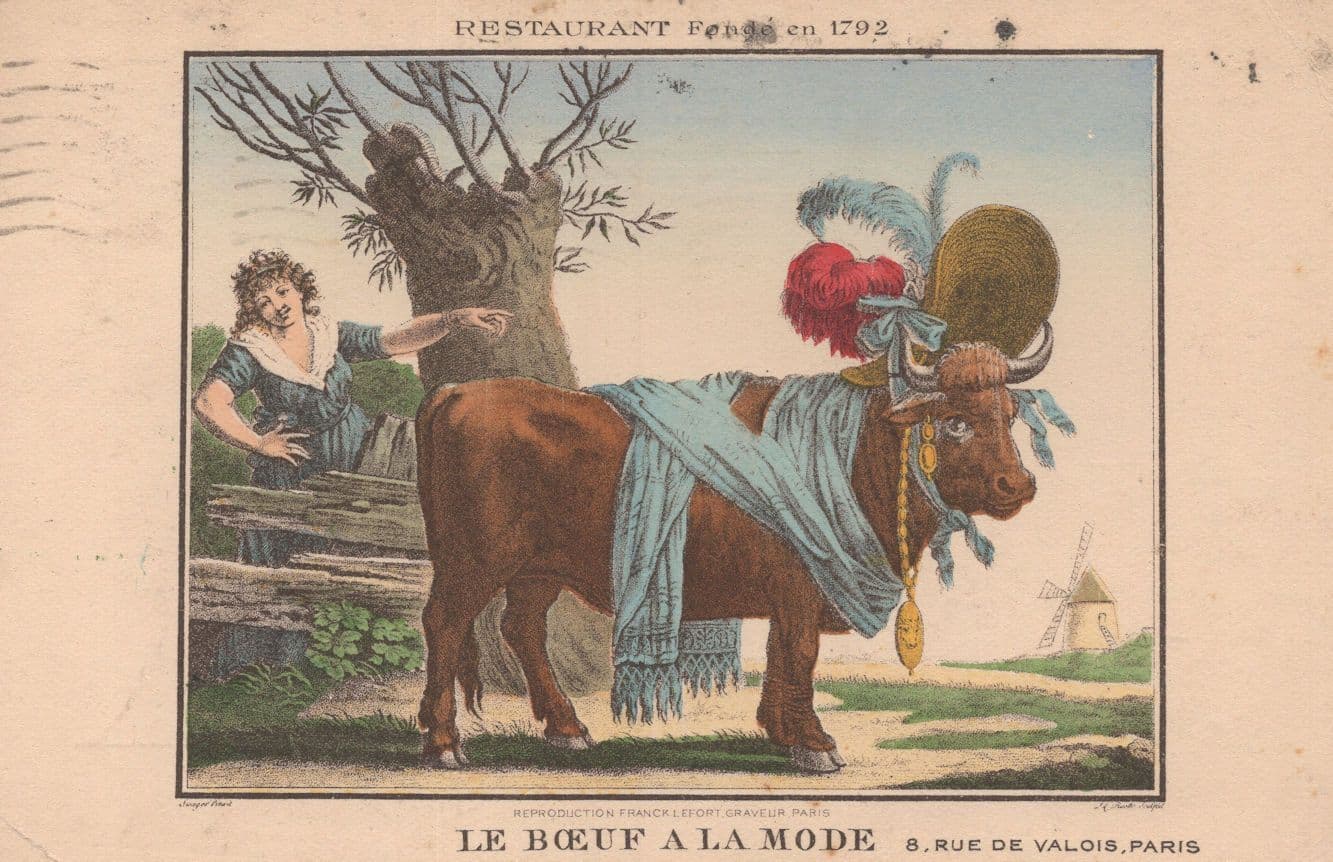 Restuarant Le Boeuf a la Mode French France Old Comic Postcard