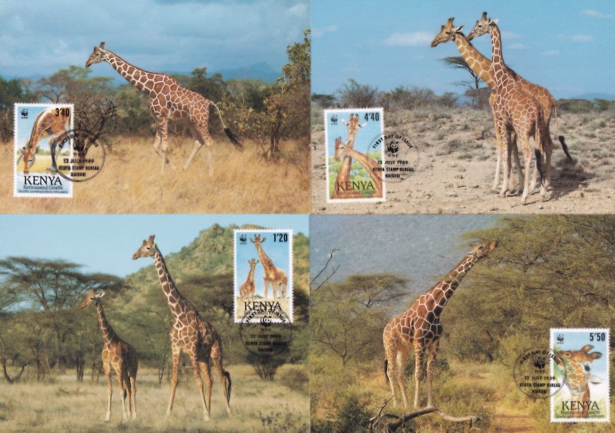 Reticulated Giraffe 4x WWF Stamp First Day Cover Postcard  s