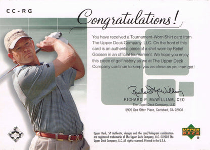 Retief Goosen Course Classics 2002 Authentic Worn PGA Tour Golf Shirt Card