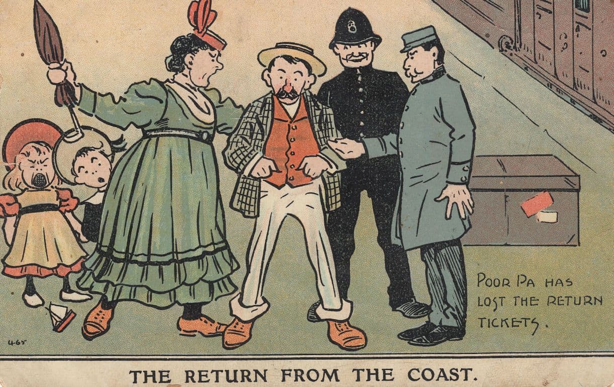 Return From The Coast Railway Station Policeman Old Comic Postcard
