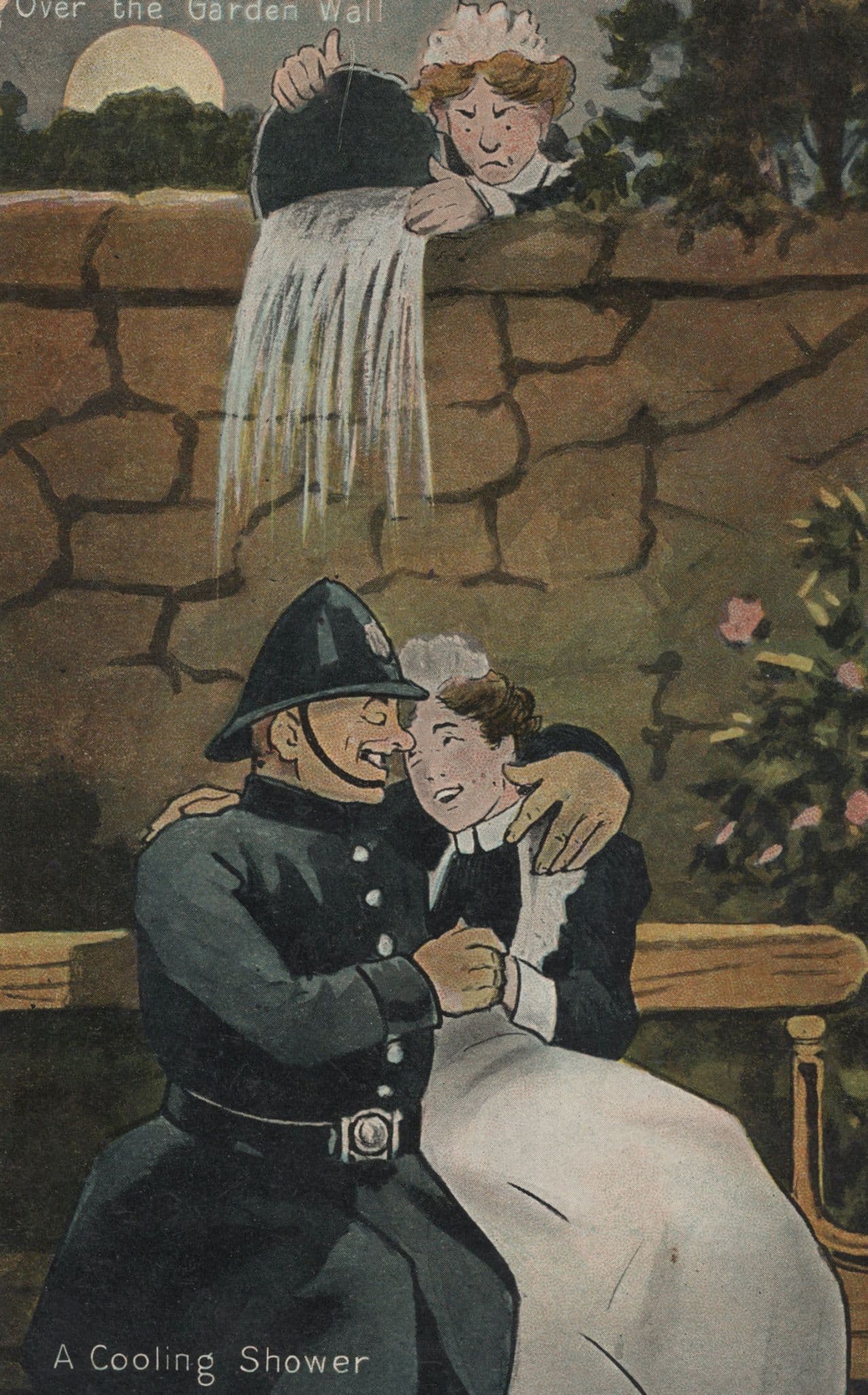 Revenge Shower Policeman French House Maid Old Comic Postcard