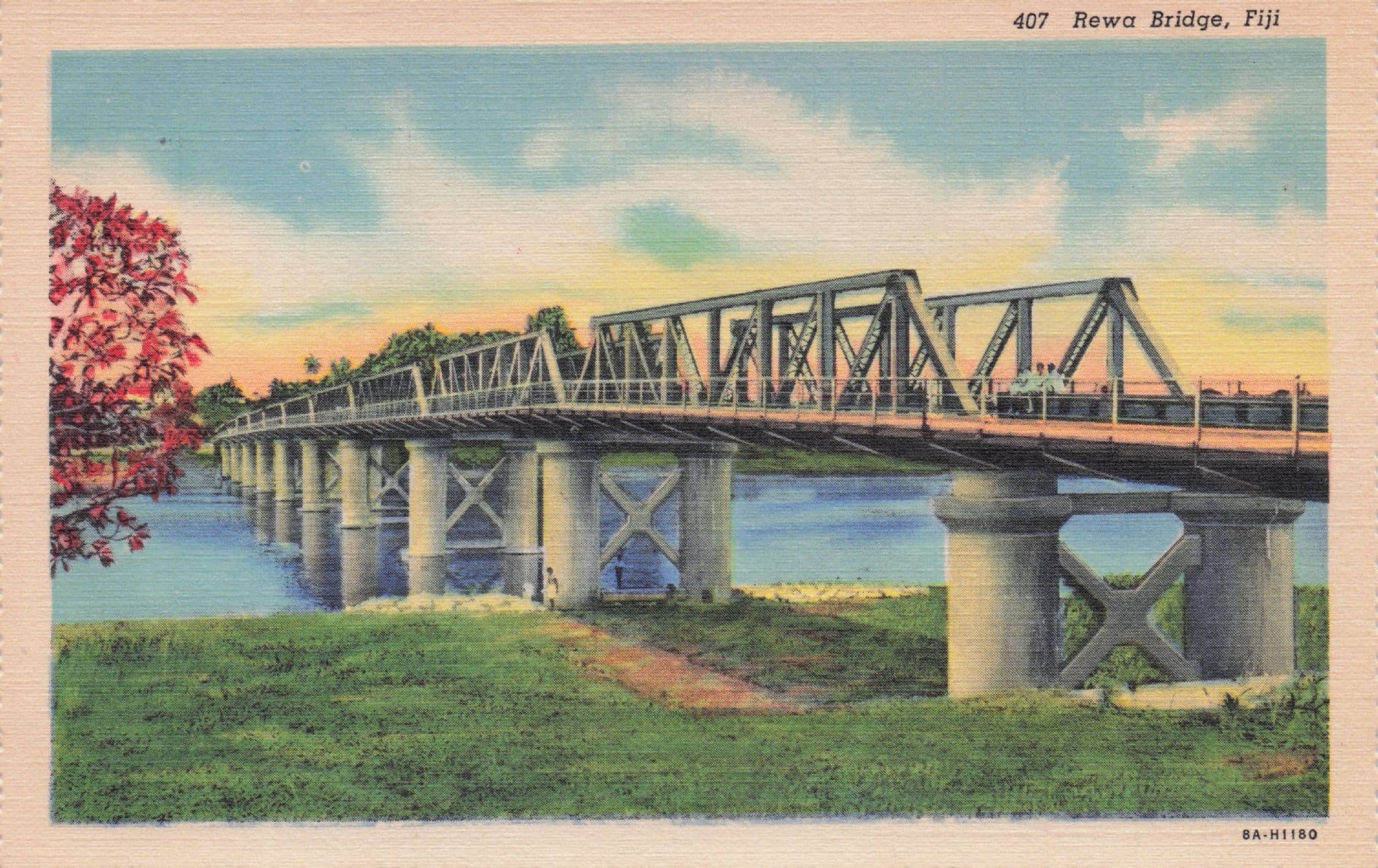 Rewa River Bridge Fiji Antique Rare Linen Postcard
