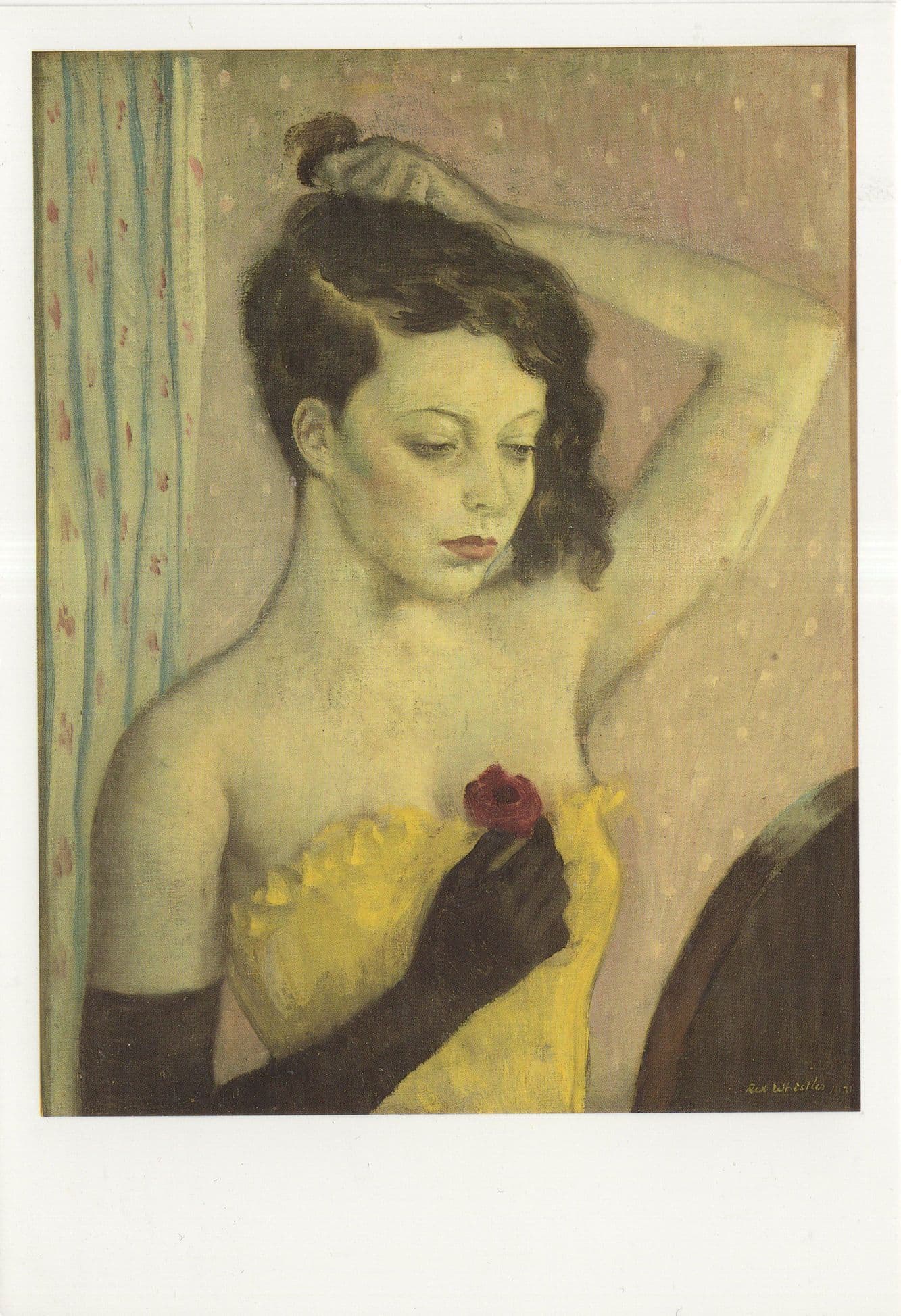Rex Whistler Girl With A Red Rose Painting Welsh Postcard
