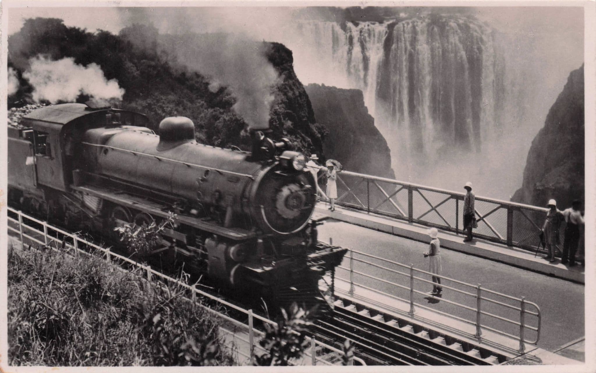 Rhodesia Railway Locomotive Train Victoria Falls Bridge Old Africa RPC Postcard