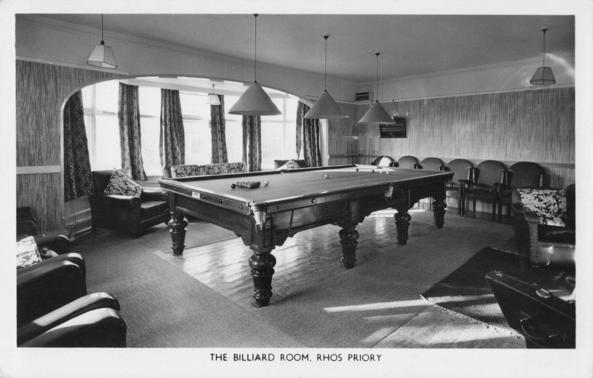 Rhos Priory Billiard Snooker Room Conwy Wales Old RPC Postcard