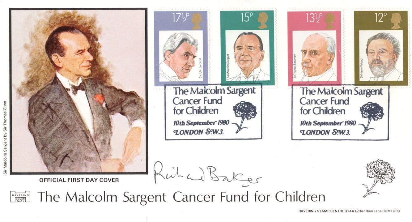 Richard Baker BBC Vintage Newsreader Malcolm Sargent Hand Signed FDC