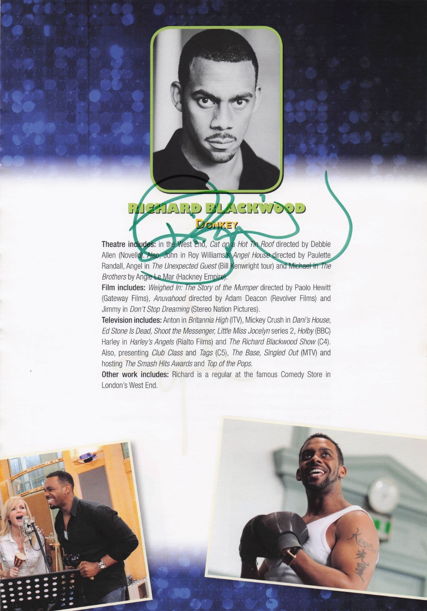 Richard Blackwood Eastenders Nigel Harman 2x Hand Signed Theatre Page