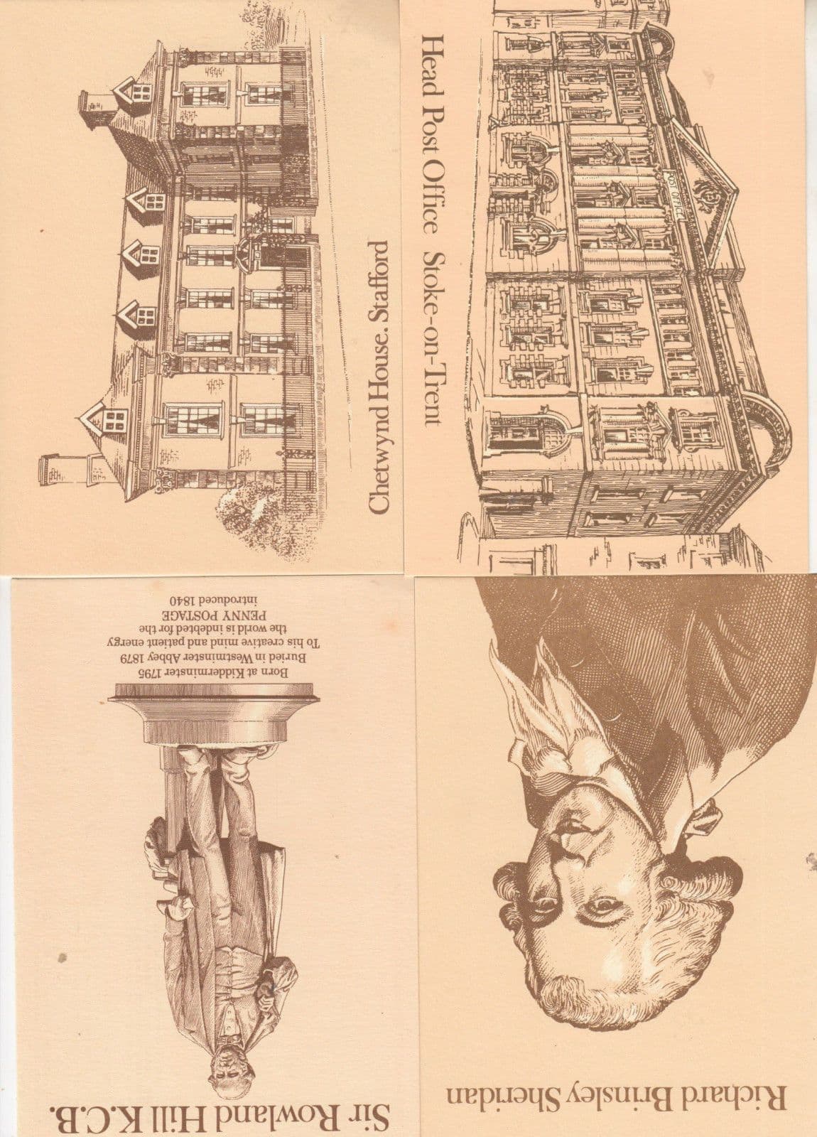 Richard Brinsley Sheridan Rowland Hill Chetwynd House 4x Royal Mail Postcard s