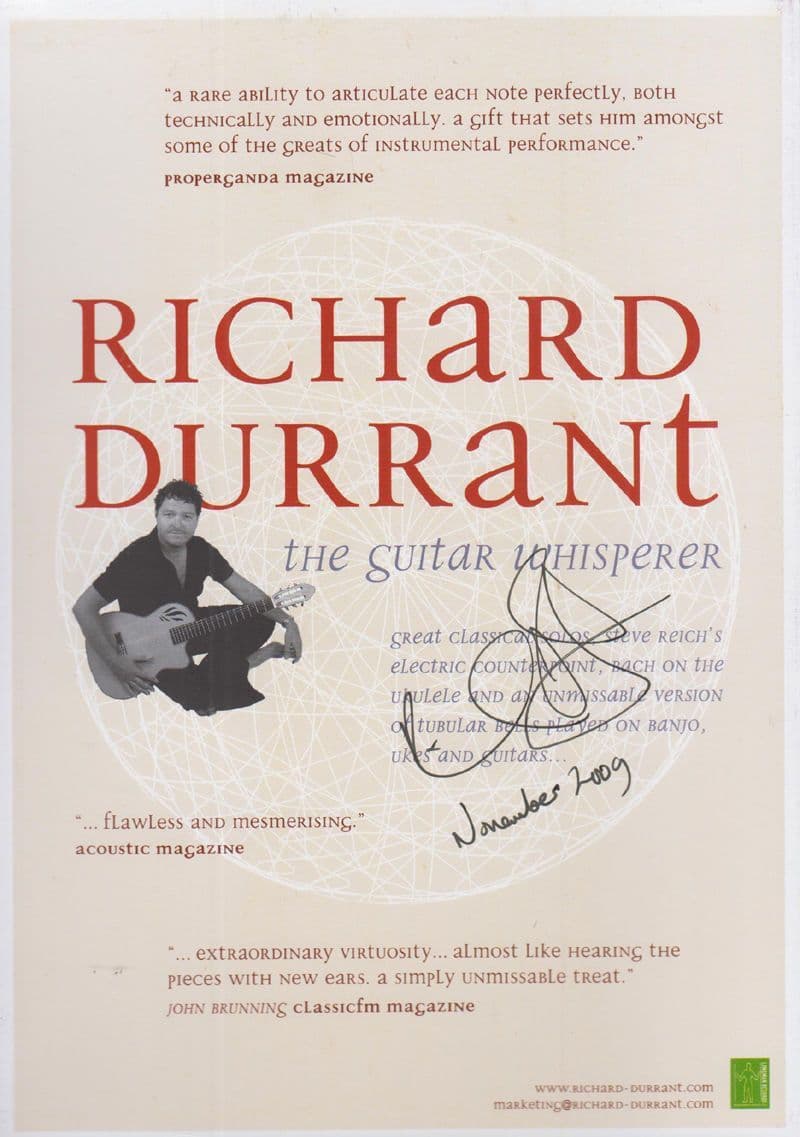 Richard Durrant The Guitar Whisperer Hand Signed Theatre Flyer