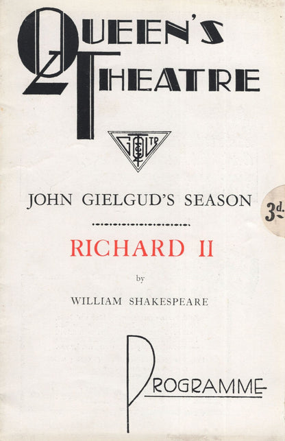 Richard II John Gielgud 1937 Queens Theatre London Shakespeare Programme