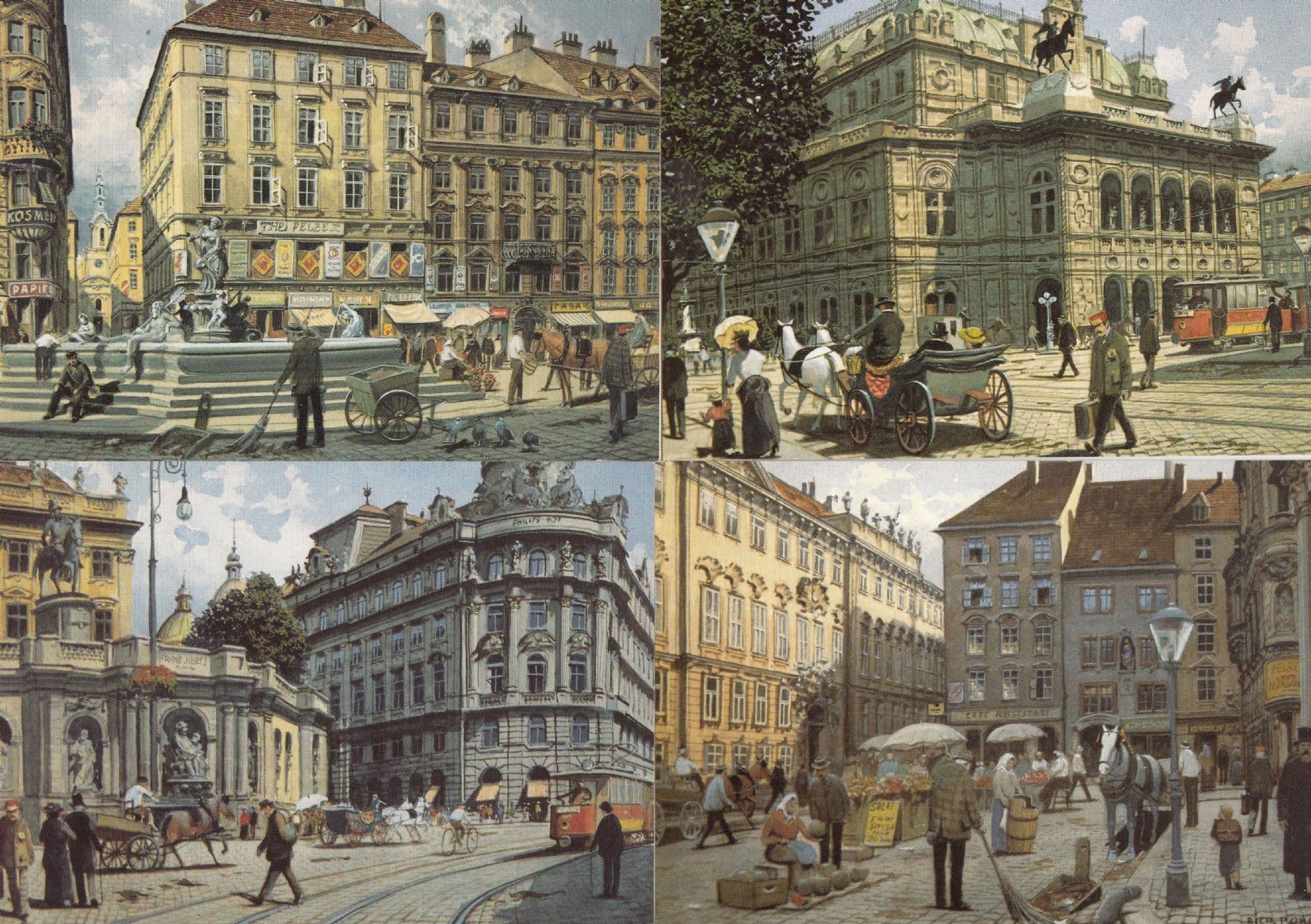Richard Pokorny Austria Wien Neuer Markt Platz Staatsoper 4x Painting Postcard s