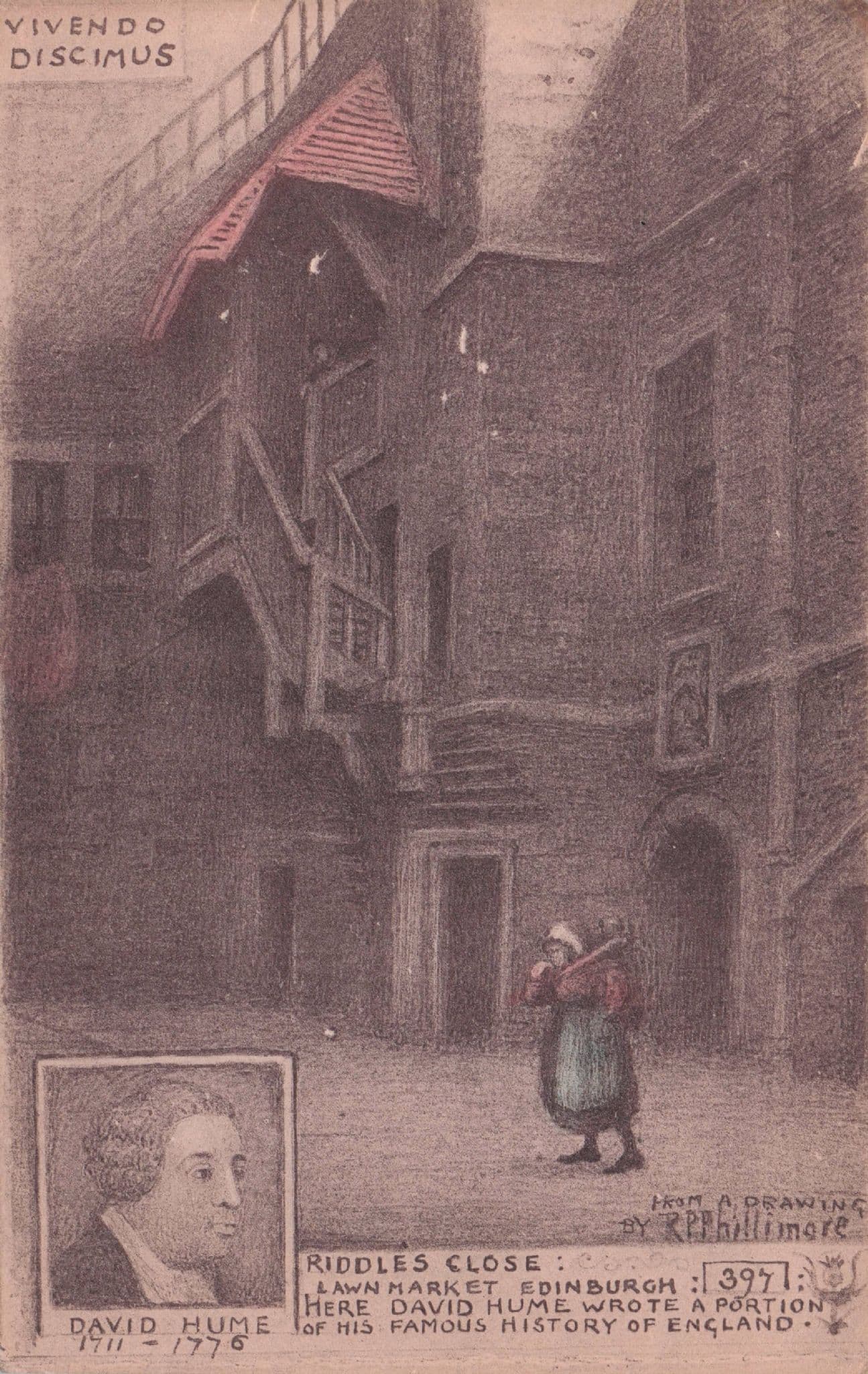 Riddles Close Lawnmarket Edinburgh With Reverse WISH Old Phillimore Postcard
