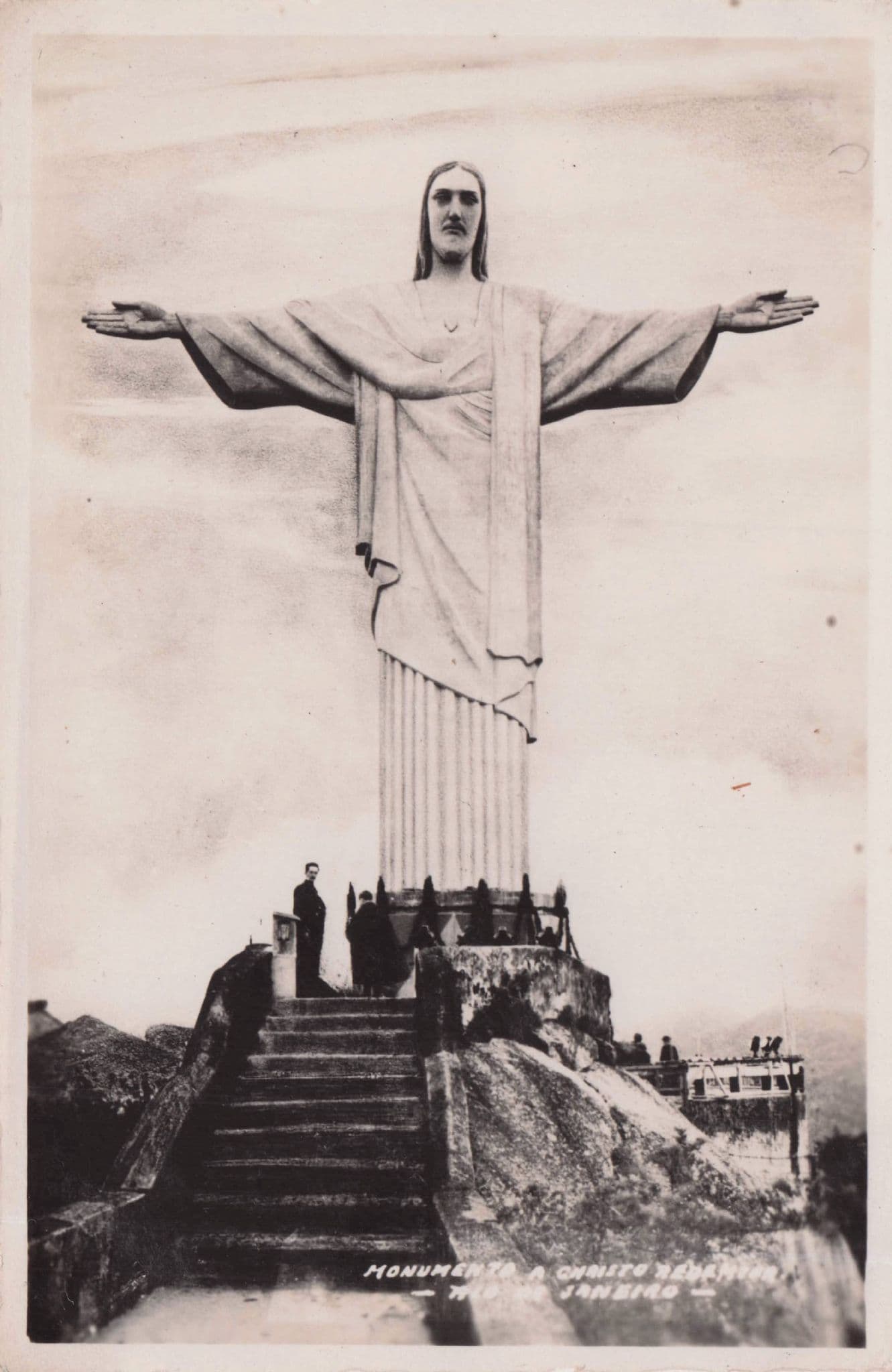 Rio De Janeiro Tourists At Christ Statue Brazil Real Photo Old Postcard
