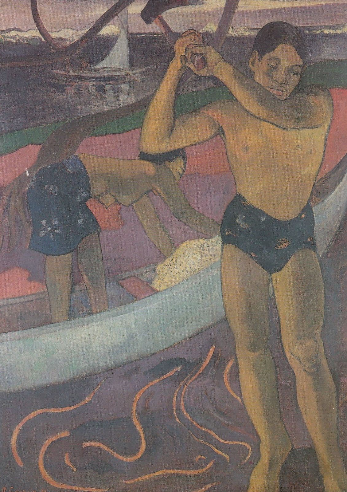 Risque Man Woman Ship Boat Chopping Wood Axe Unique Painting Postcard