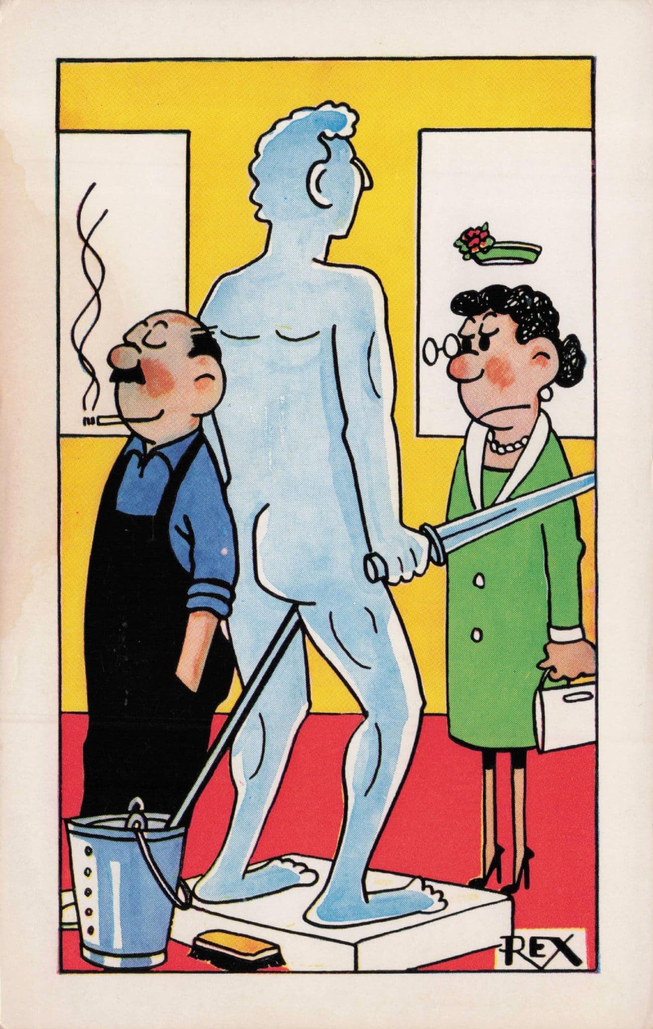 Risque Old Sculpture Nude Statue Lady Spectacles Drop Off Comic Postcard