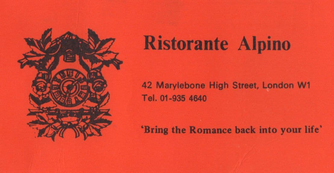 Ristorante Alpino Swiss London Marleybone Restaurant Card Ephemera Map