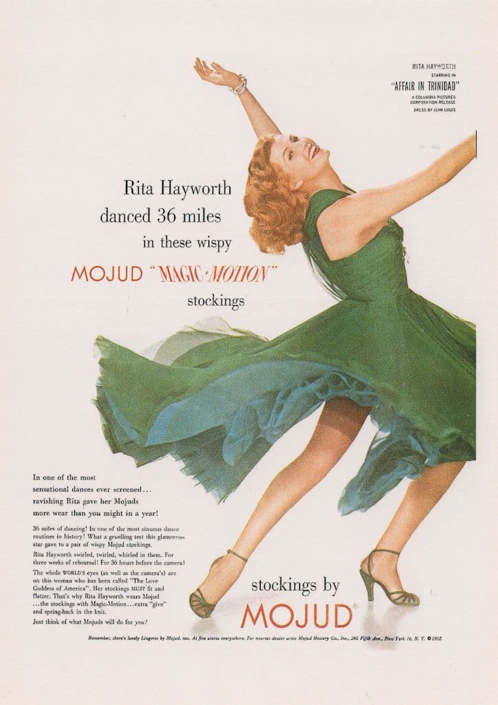 Rita Hayworth Dancing Stockings By Mojud Advertising Postcard