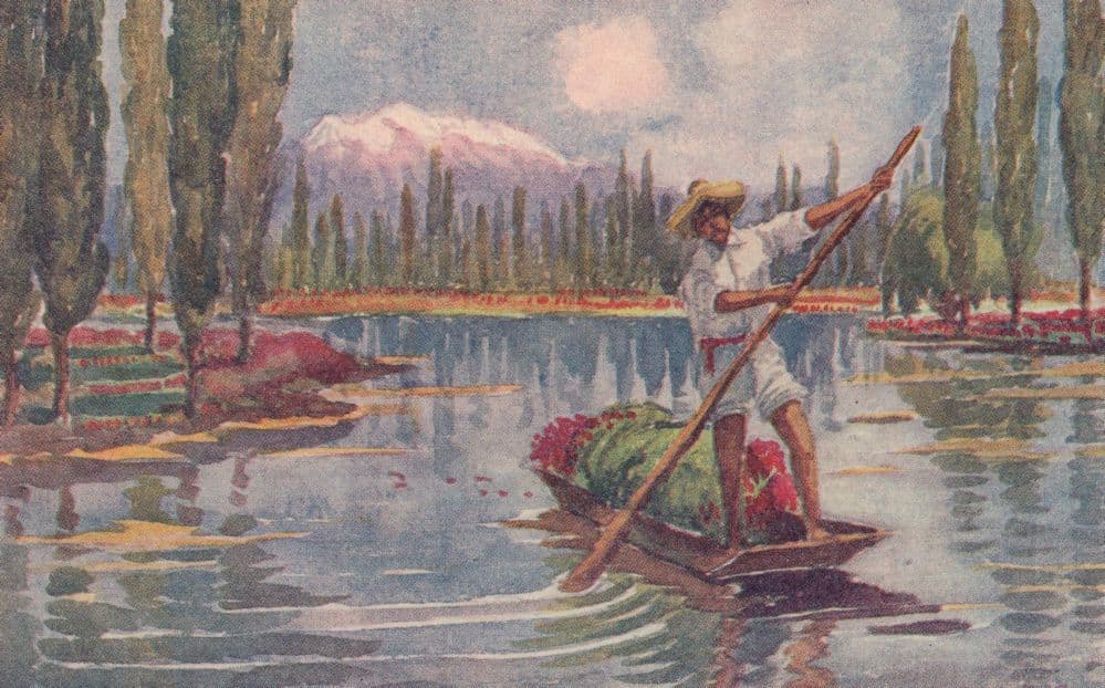 River Boat at Chapultepec Castillo Y Lago Mexico Old Painting Postcard
