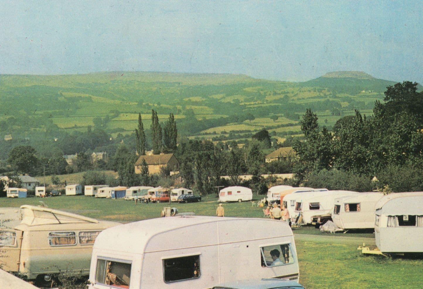Riverside Caravan Park & Mountain Crickhowell Welsh Postcard