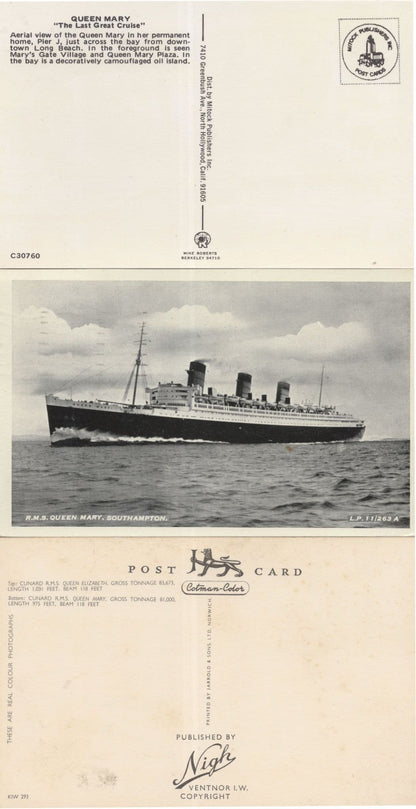 RMS Queen Mary Queens Of The Sea 3x Ship Posted On Board Postcard s