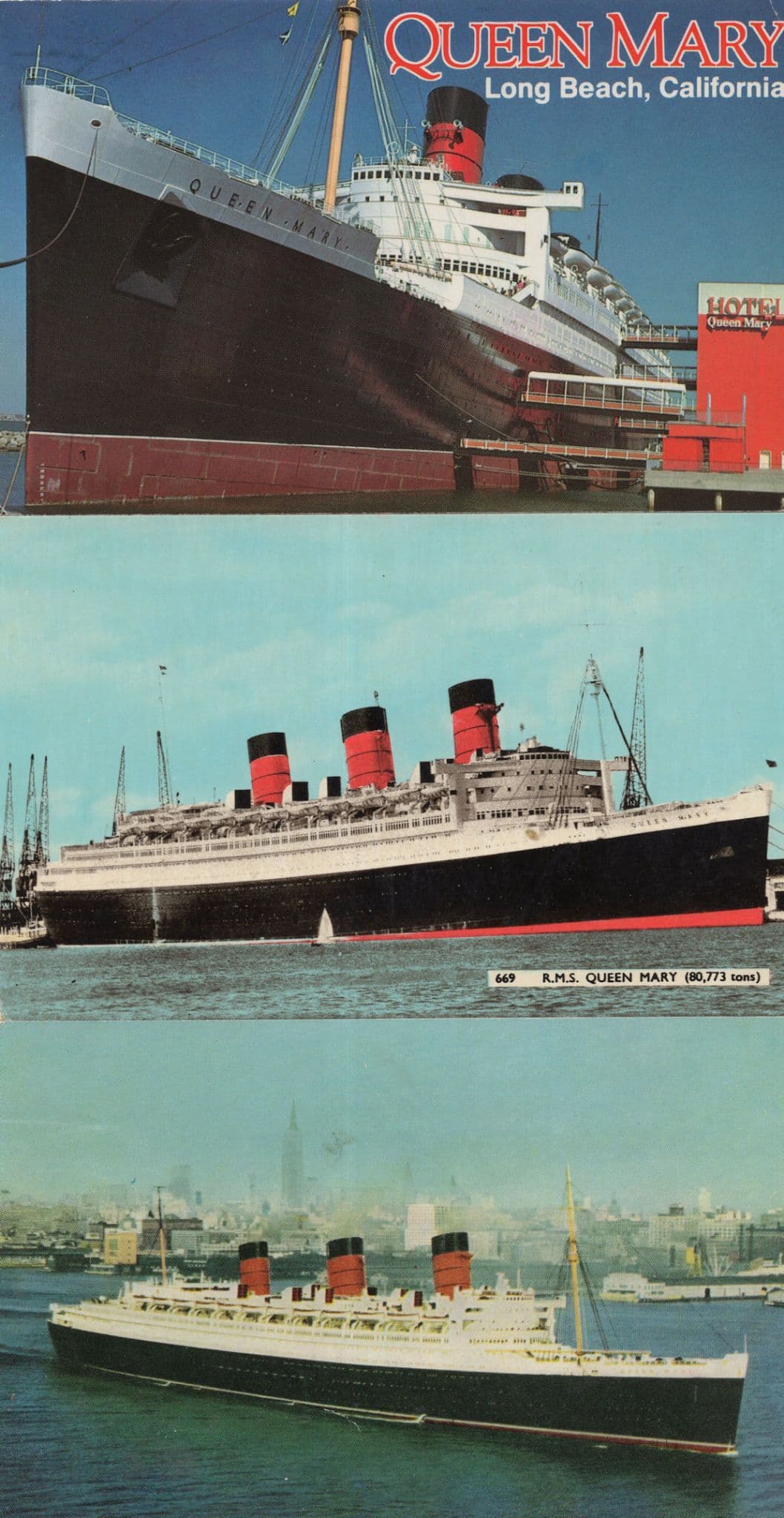 RMS Queen Mary Ship Cunard Line 3x Postcard s