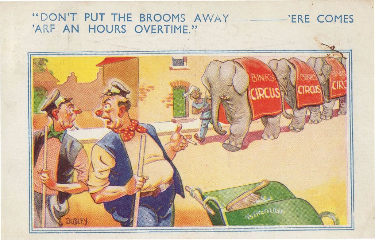 Road Sweepers By Elephant Circus Procession Old Comic Postcard