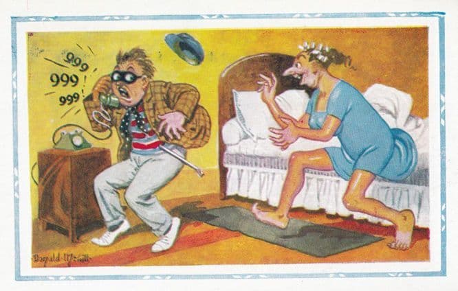 Robber Caught & Terrified By Nymphomiac Lady Rings Police Comic Humour Postcard