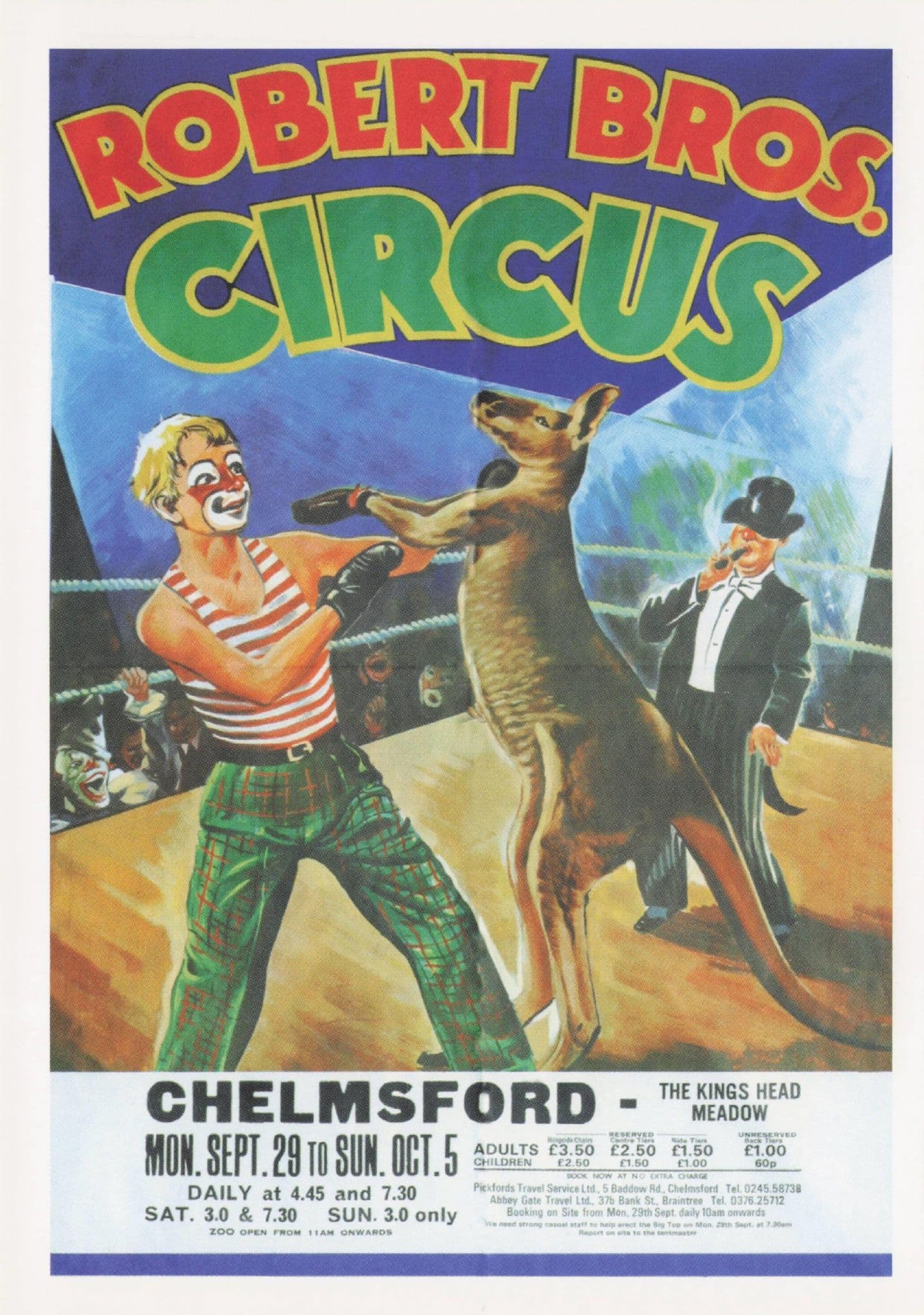 Robert Brothers Circus Boxing Kangaroo Chelmsford Essex Poster Postcard